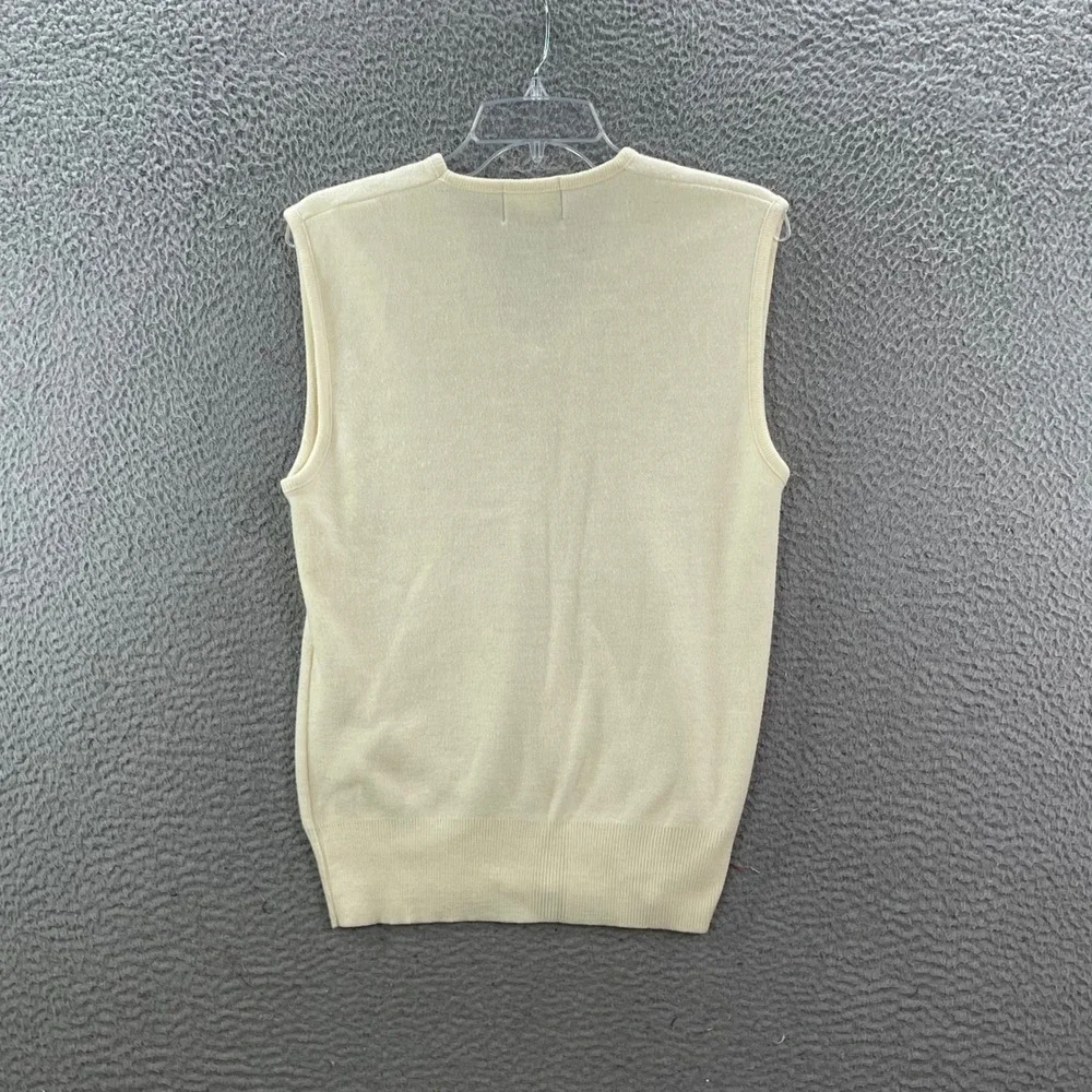 Sears Sportswear Sweater Vest Mens Medium Cream Vintage V-Neck Knit Layering 80s